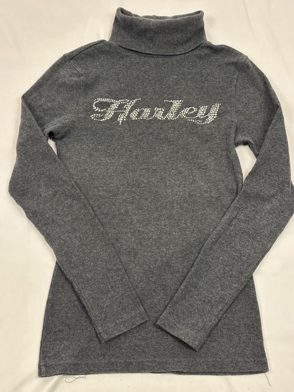 Harley Davidson Rhinestone Turtleneck Rib Long Sleeve Turtleneck Biker Grey S